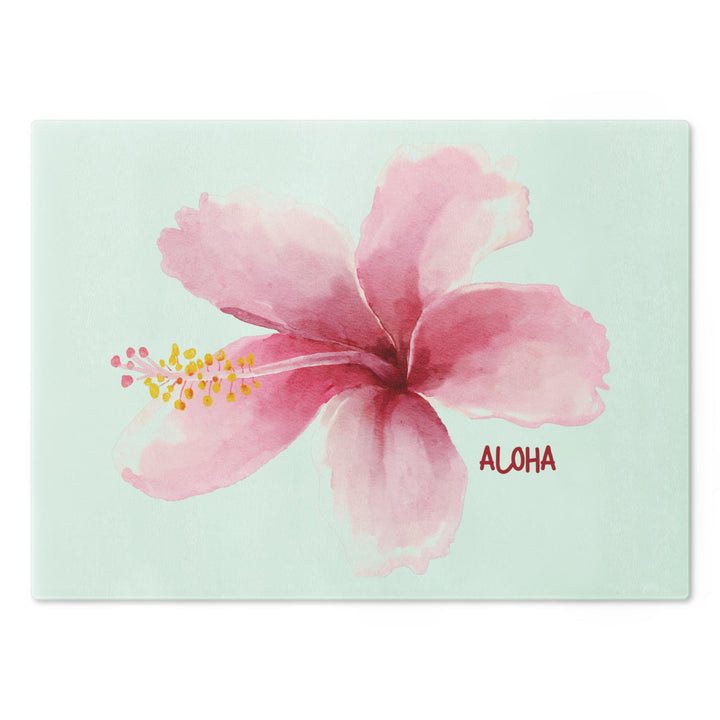 Pink Hibiscus Tempered Glass Cutting Board | Coastal Kitchen Decor