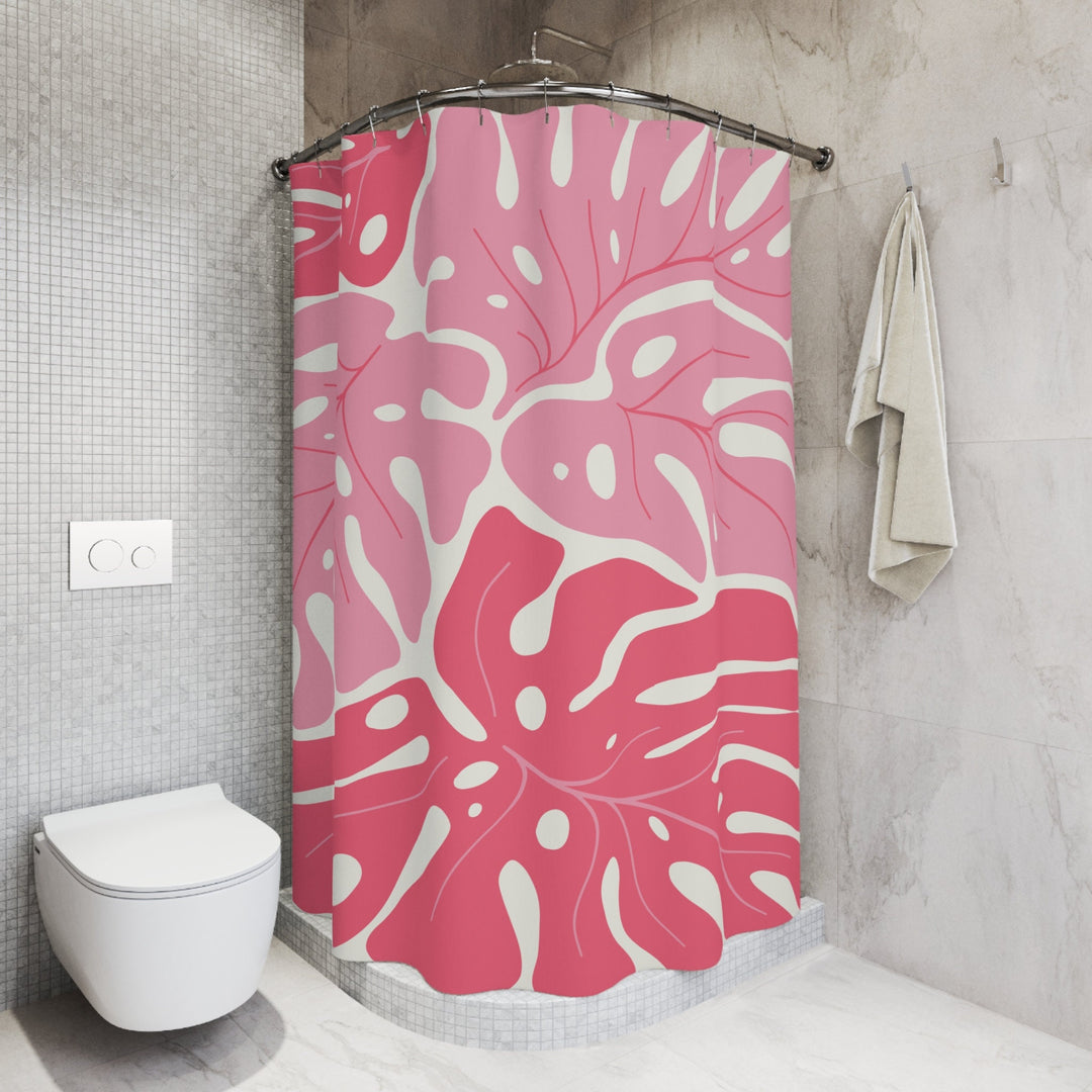 Pink Monstera Shower Curtain 71"x74" | Tropical Botanical & Matisse Inspired Decor