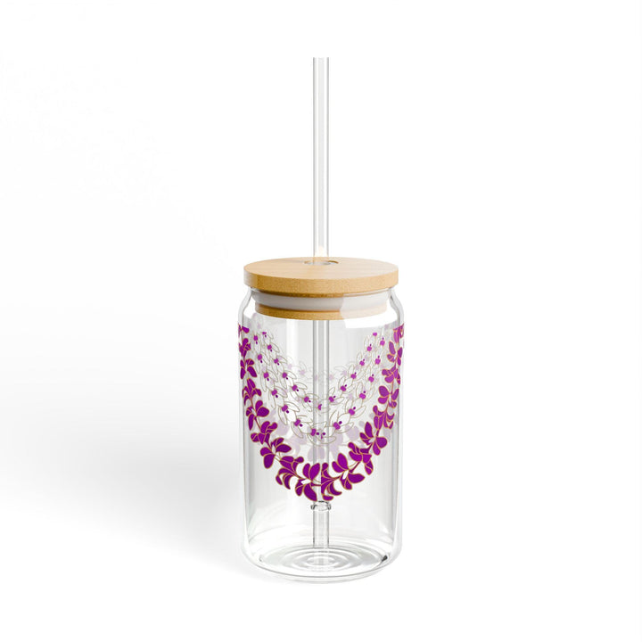 Tropical Glass Tumbler, Hawaiian Lei Design (16oz, Bamboo Lid)
