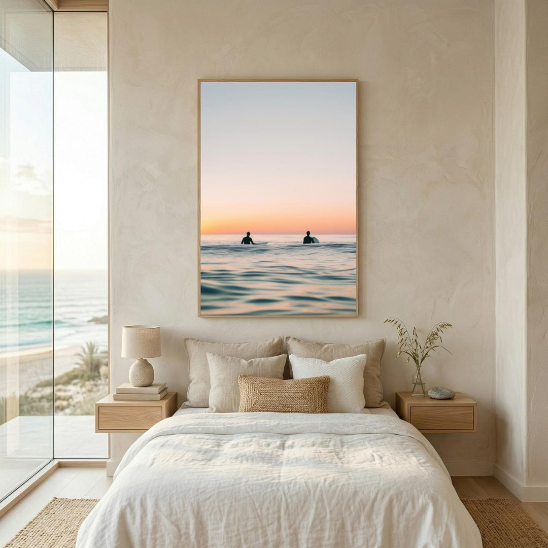 "Between Sets" Surfer Print, Minimalist Coastal Fine Art Wall Decor