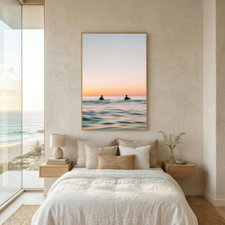 "Between Sets" Surfer Print, Minimalist Coastal Fine Art Wall Decor