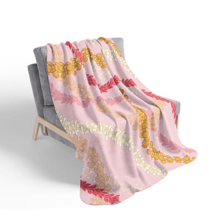 Pink Hawaiian Flower Lei Sherpa Fleece Throw Blanket