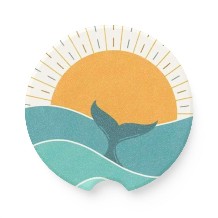 Whale Tail Car Coasters (Set of 2) | Soapstone Absorbent Cup Holder Liners & Coastal Decor