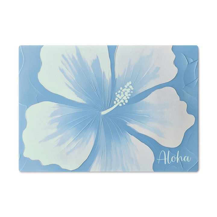 Blue Hibiscus Tempered Glass Cutting Board | Coastal Kitchen Serving Platter & Trivet