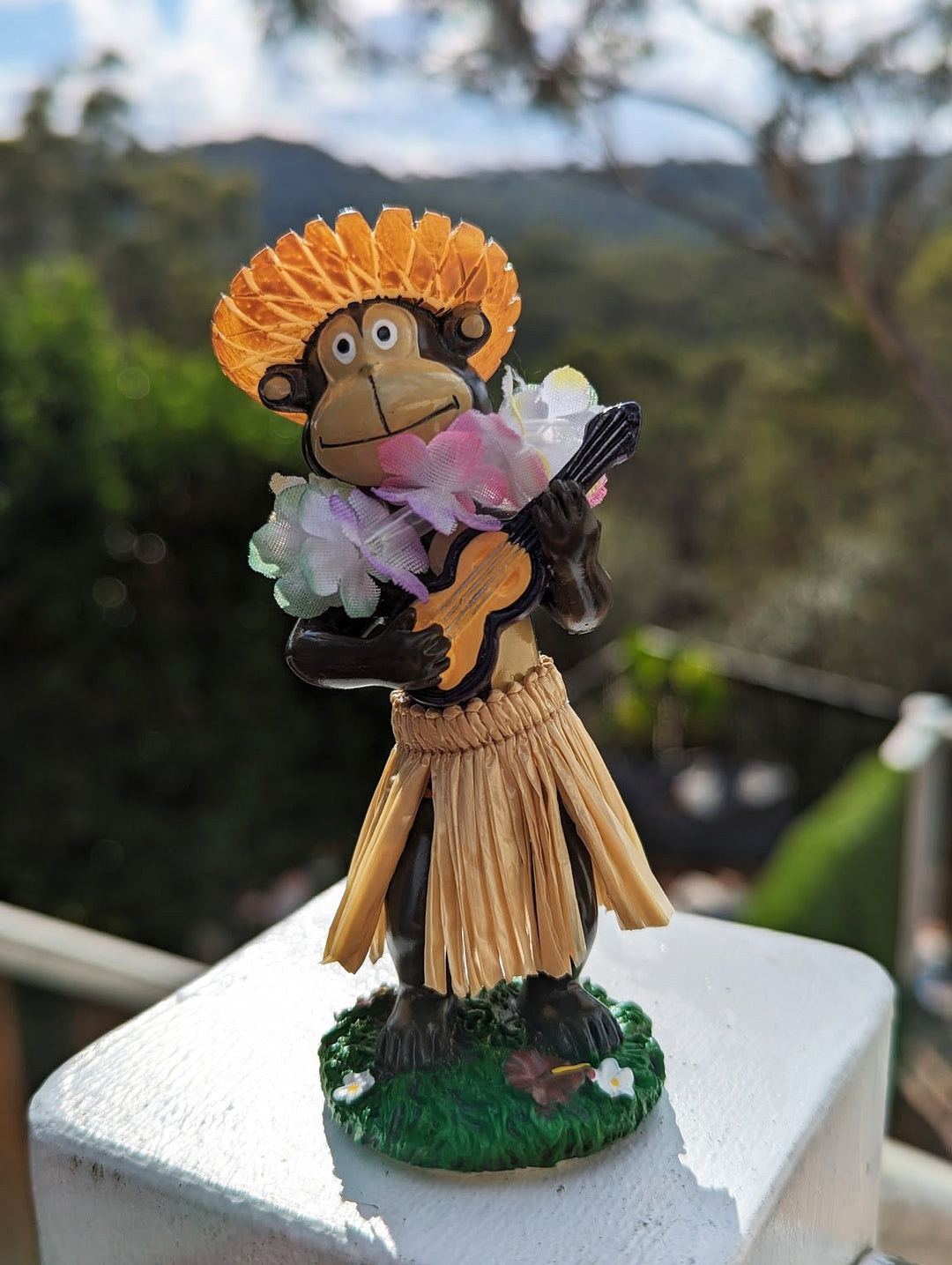 Dashboard Hula Doll: Cheeky Monkey, Aloha Vibes - Adhesive Base Mount