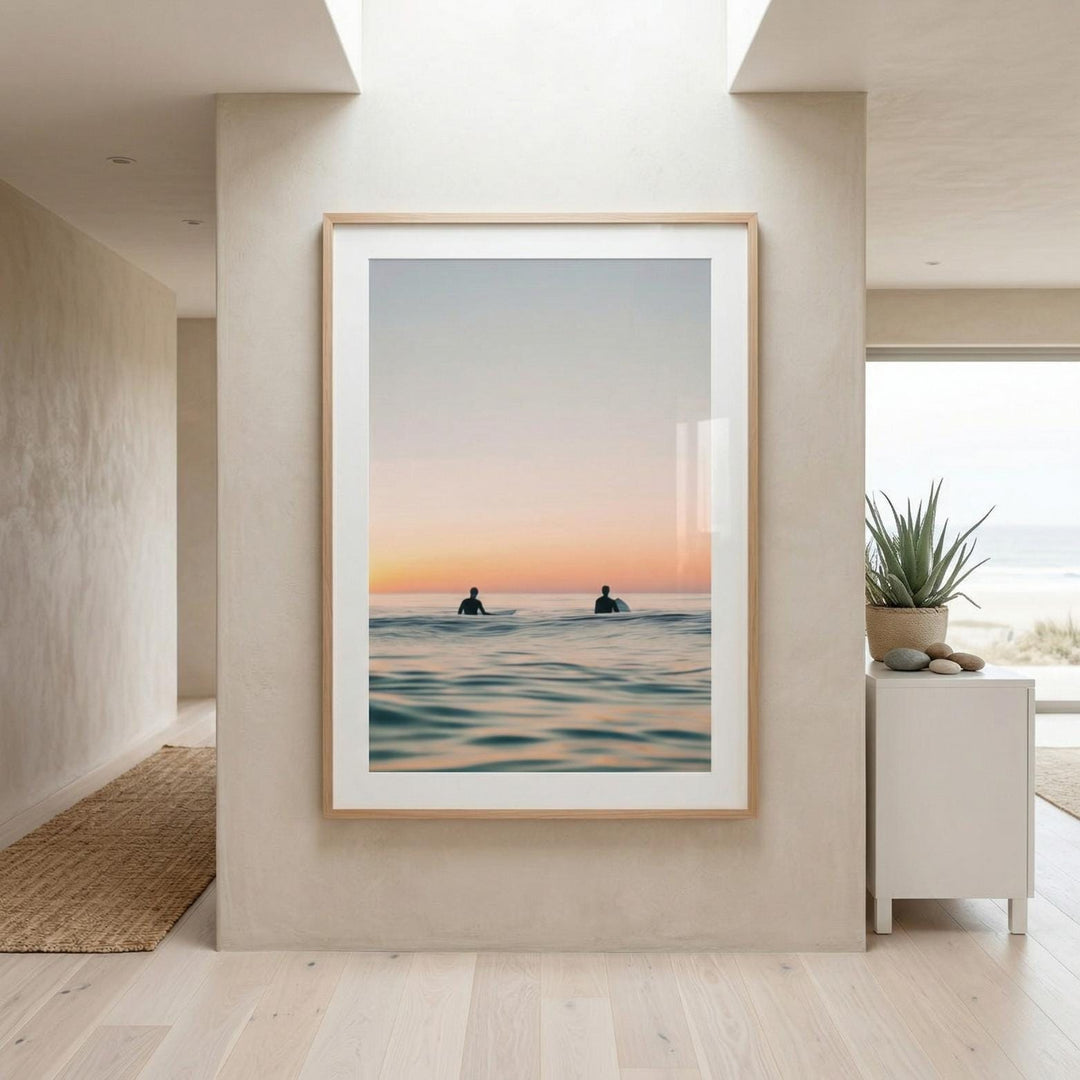"Between Sets" Surfer Print, Minimalist Coastal Fine Art Wall Decor