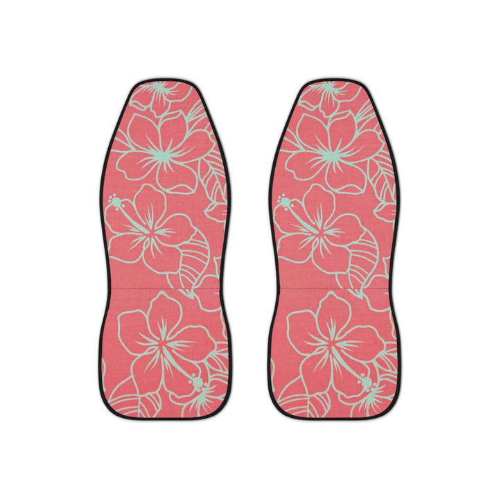 Close-up of vintage hibiscus print on Little Aloha Co Hanauma Bay seat covers