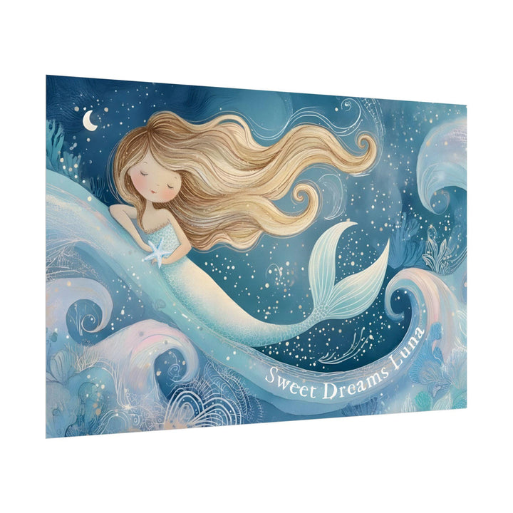 Personalized Watercolor Mermaid Nursery Art, Custom Name Ocean Print, Coastal Baby Shower Gift