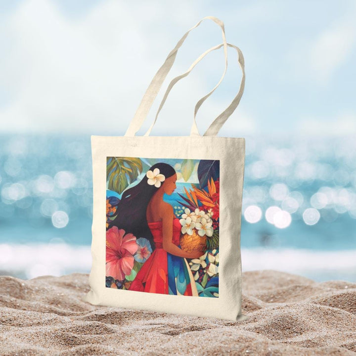 "Island Goddess" 15"x16" Canvas Tote Bag - Heavy-Duty Artistic Print Beach Bag