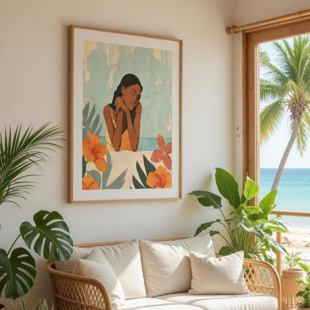 Vintage Hawaiian Island Girl Poster | Retro Coastal Wall Art Print