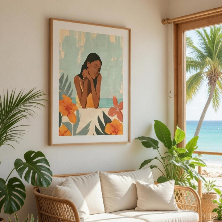 Vintage Hawaiian Island Girl Poster | Retro Coastal Wall Art Print