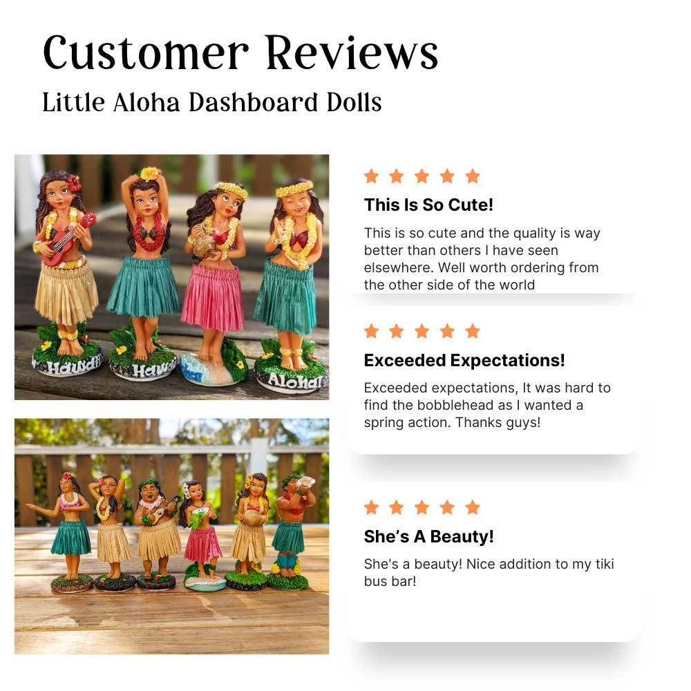 Dashboard Hula Doll: Hand Painted, Natural Skirt - Car Decor