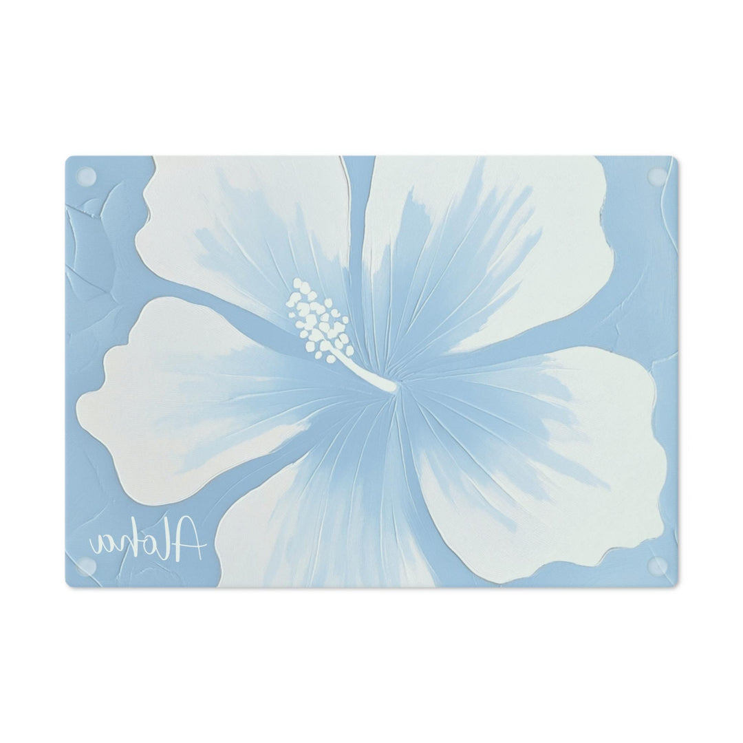 Blue Hibiscus Tempered Glass Cutting Board | Coastal Kitchen Serving Platter & Trivet