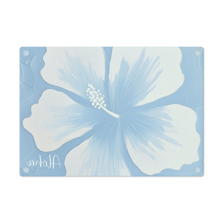 Blue Hibiscus Tempered Glass Cutting Board | Coastal Kitchen Serving Platter & Trivet