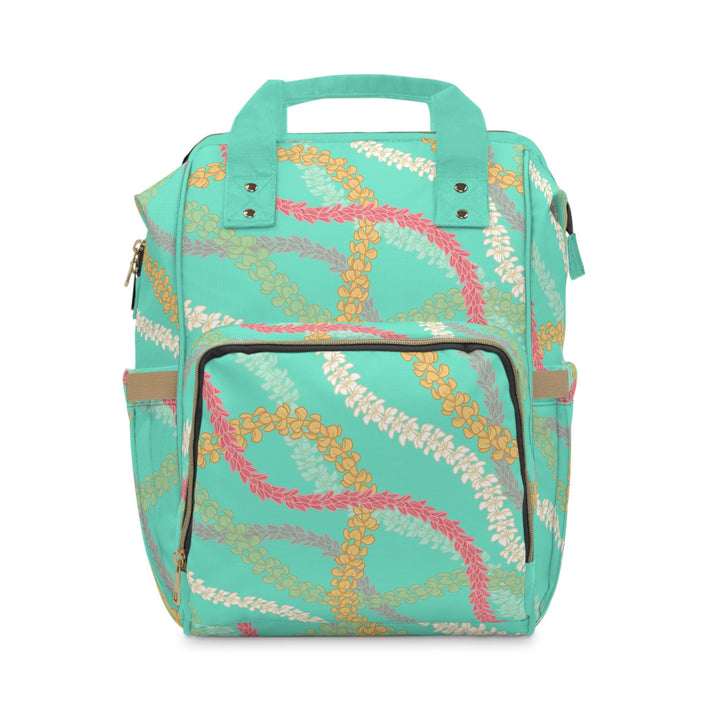 Multifunctional Diaper Bag Backpack, Turquoise Plumeria Print