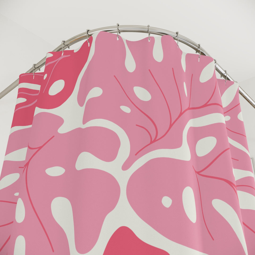 Pink Monstera Shower Curtain 71"x74" | Tropical Botanical & Matisse Inspired Decor