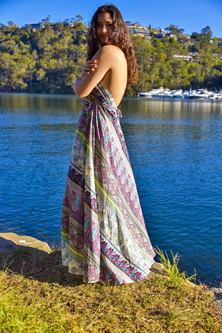 Waikiki Maxi Dress - Boho Backless Sun Dress with Adjustable Neck Ties