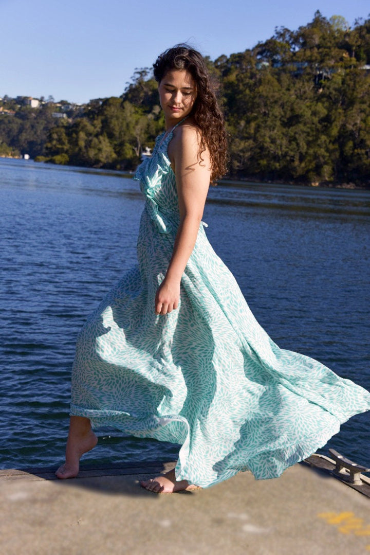 Tiare Flower Maxi Dress - Boho Halter Neck Adjustable Neck Tie Sundress