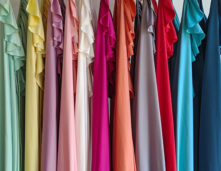 Silk Maxi Dress – Flowy Halter Neck Dress with Adjustable Neck Ties & Ruffles