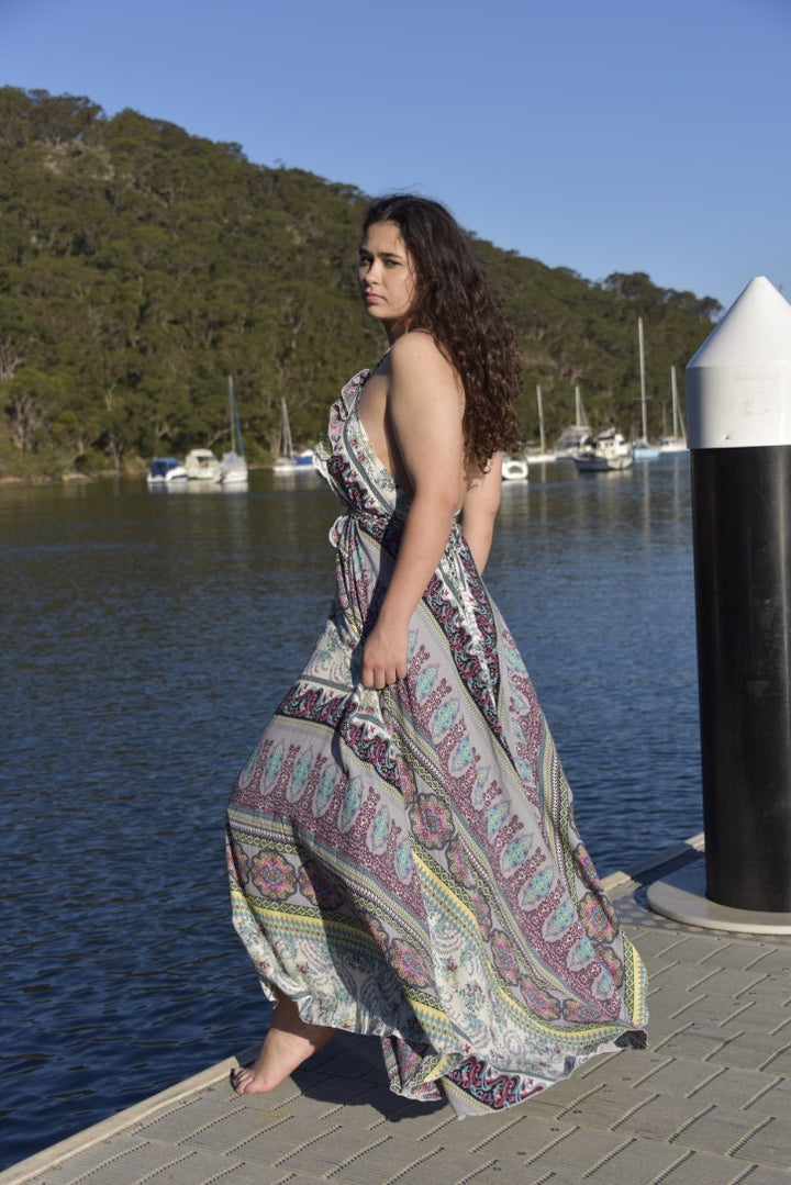 Waikiki Maxi Dress - Boho Backless Sun Dress with Adjustable Neck Ties