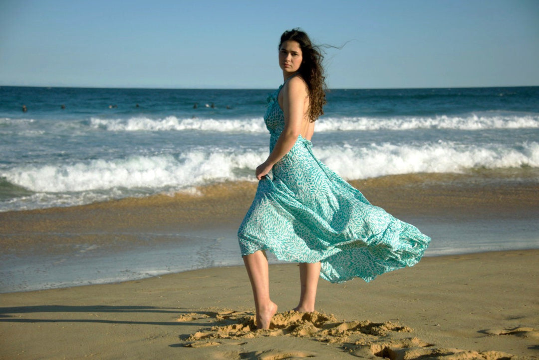 Tiare Flower Maxi Dress - Boho Halter Neck Adjustable Neck Tie Sundress