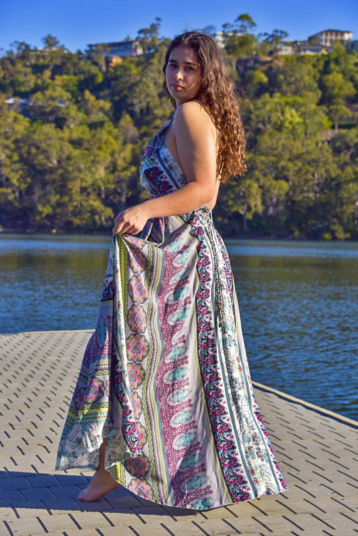 Waikiki Maxi Dress - Boho Backless Sun Dress with Adjustable Neck Ties