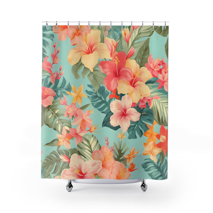 Aqua Floral Shower Curtain - Multi-Color Tropical 72x72