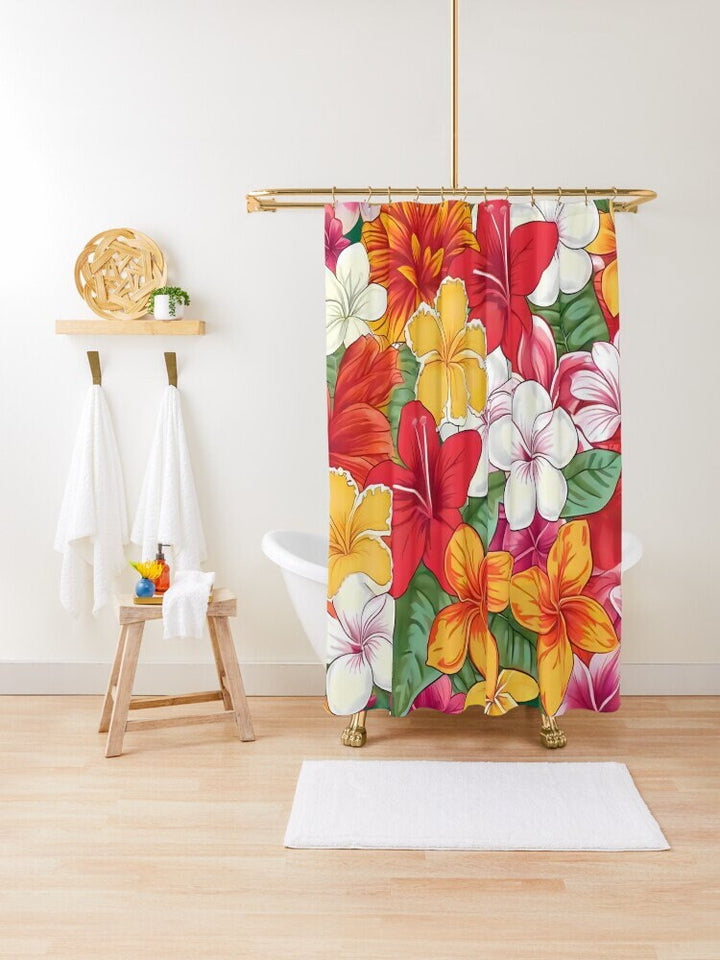 Tropical Shower Curtain – Vintage Hawaiian Print Floral Bathroom Decor