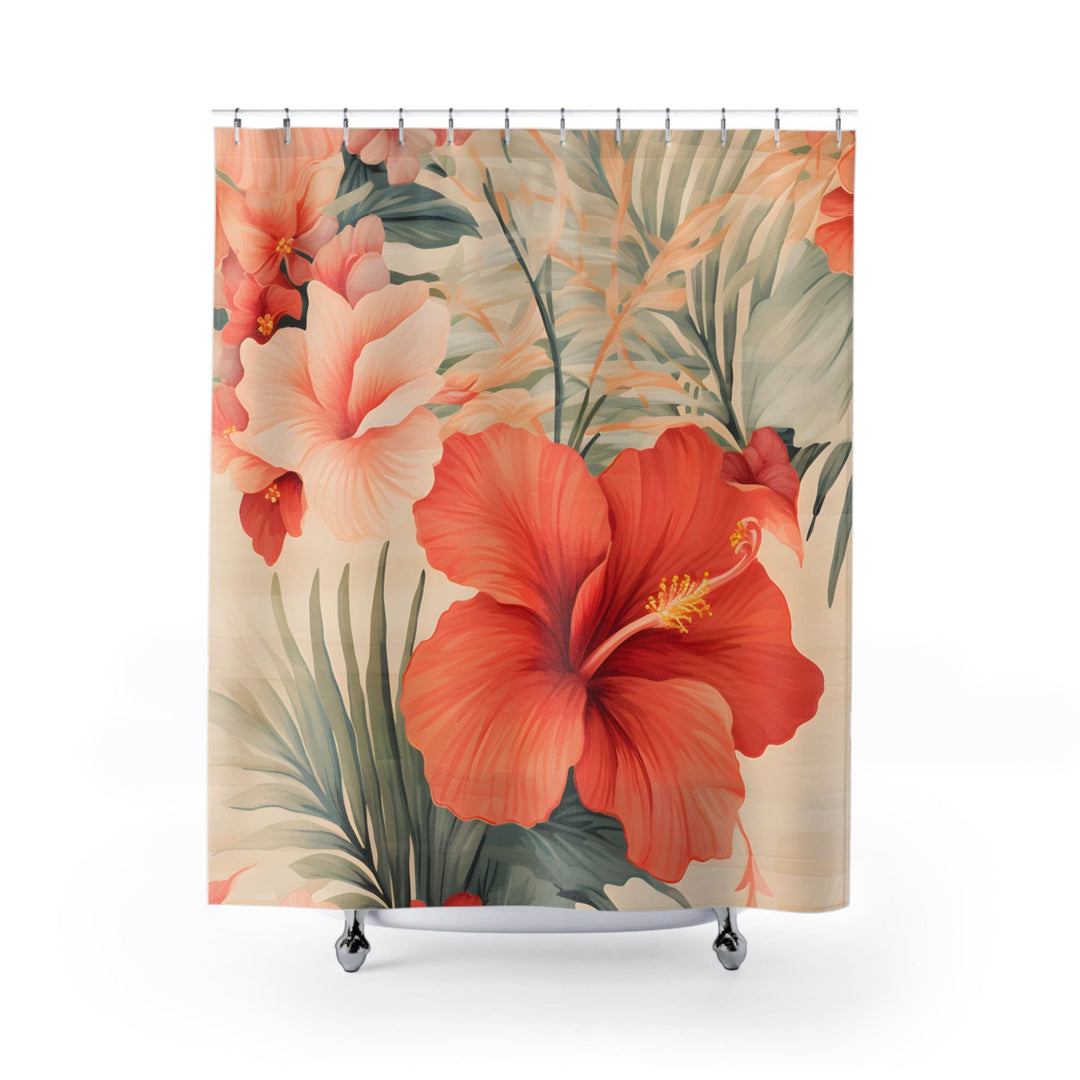 Waimea Bay Tropical Hibiscus Shower Curtain | Vintage Hawaiian Floral Print