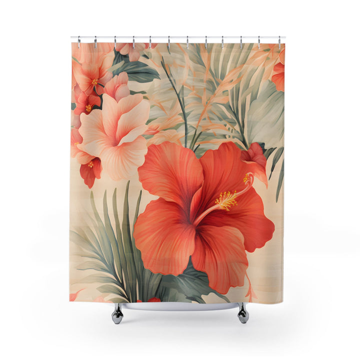 Waimea Bay Tropical Hibiscus Shower Curtain | Vintage Hawaiian Floral Print