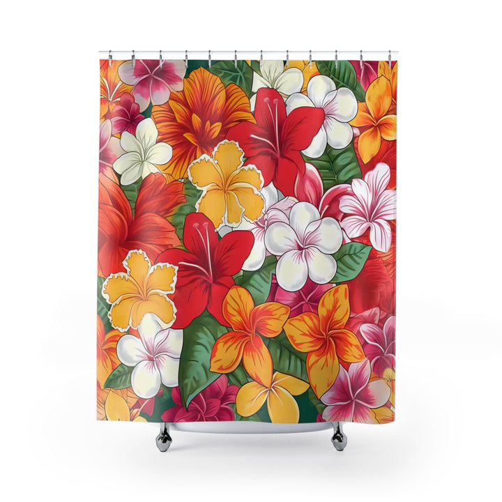 Tropical Shower Curtain – Vintage Hawaiian Print Floral Bathroom Decor