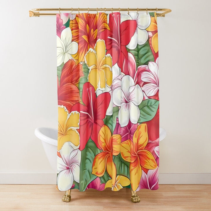 Tropical Shower Curtain – Vintage Hawaiian Print Floral Bathroom Decor