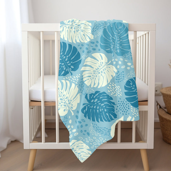 Baby Swaddle Blanket - Monstera Leaf Design | Soft Infant Wrap | Tropical Baby Gift