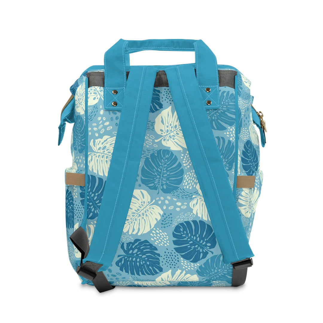 Waterproof Diaper Backpack, Blue Tropical Leaf Print