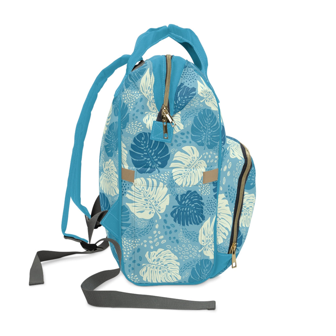 Waterproof Diaper Backpack, Blue Tropical Leaf Print