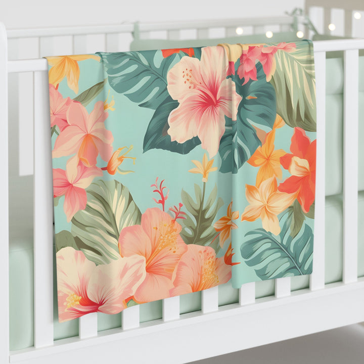 Leilani Baby Swaddle Blanket | Soft Jersey Polyester Vintage Hawaiian Hibiscus