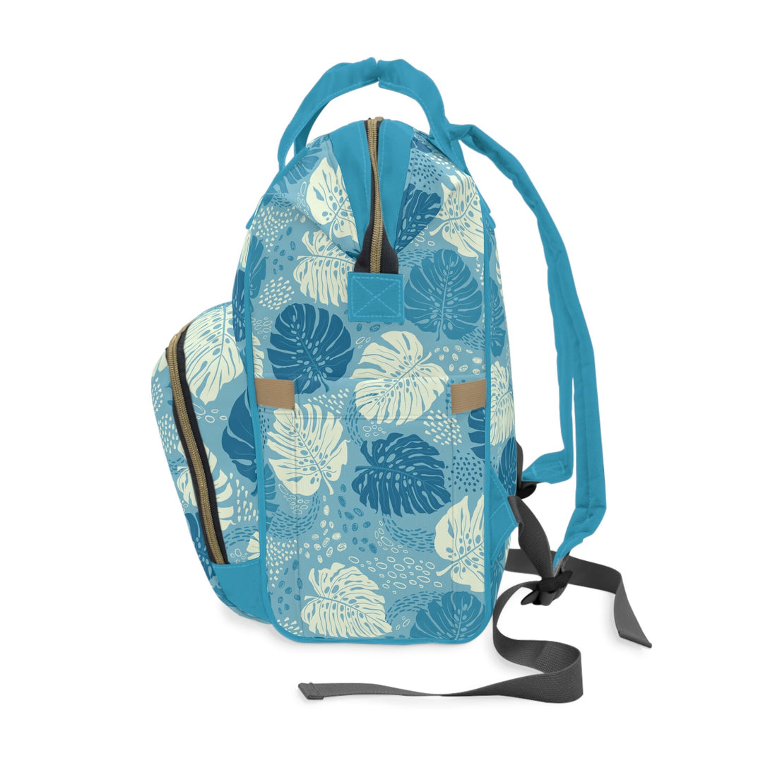 Waterproof Diaper Backpack, Blue Tropical Leaf Print