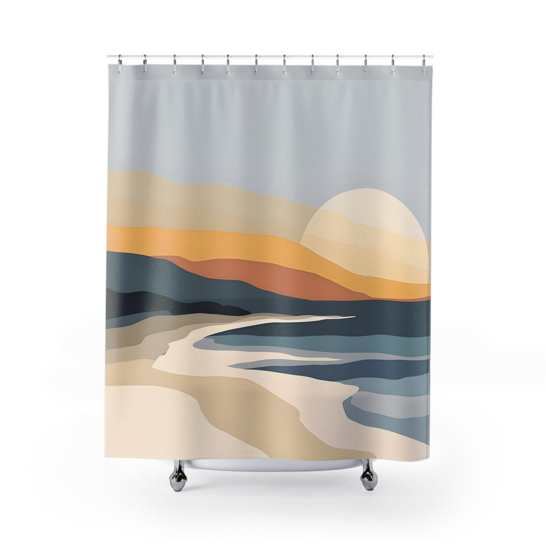 Magnetic Island Abstract Shower Curtain | Boho Sun Waves Waterproof Decor