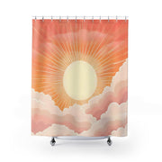 Abstract Sunrise Beach Shower Curtain, Bohemian Mid Century Modern Bath Curtain, Minimalist Boho Bath Curtain, Mid Century Sunset Decor