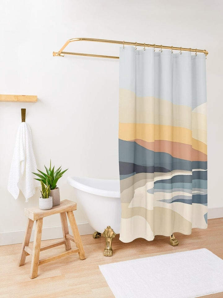 Magnetic Island Abstract Shower Curtain | Boho Sun Waves Waterproof Decor