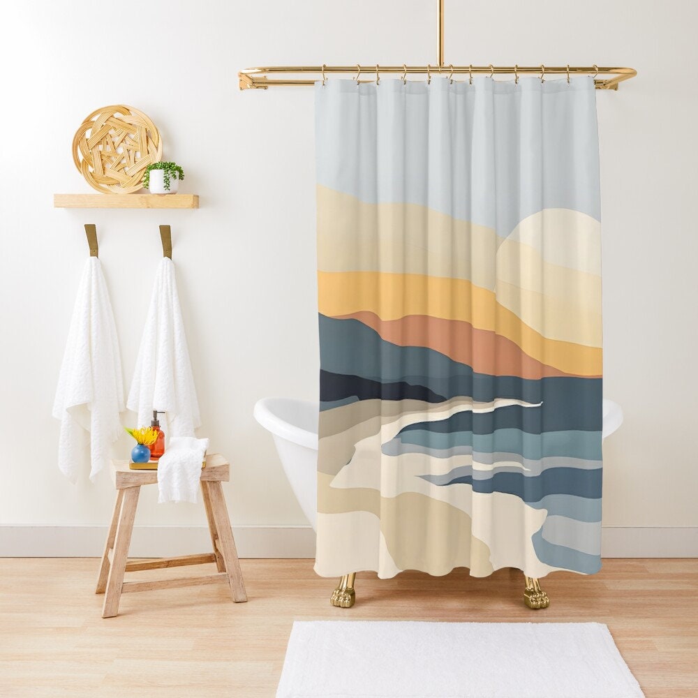 Magnetic Island Abstract Shower Curtain | Boho Sun Waves Waterproof Decor