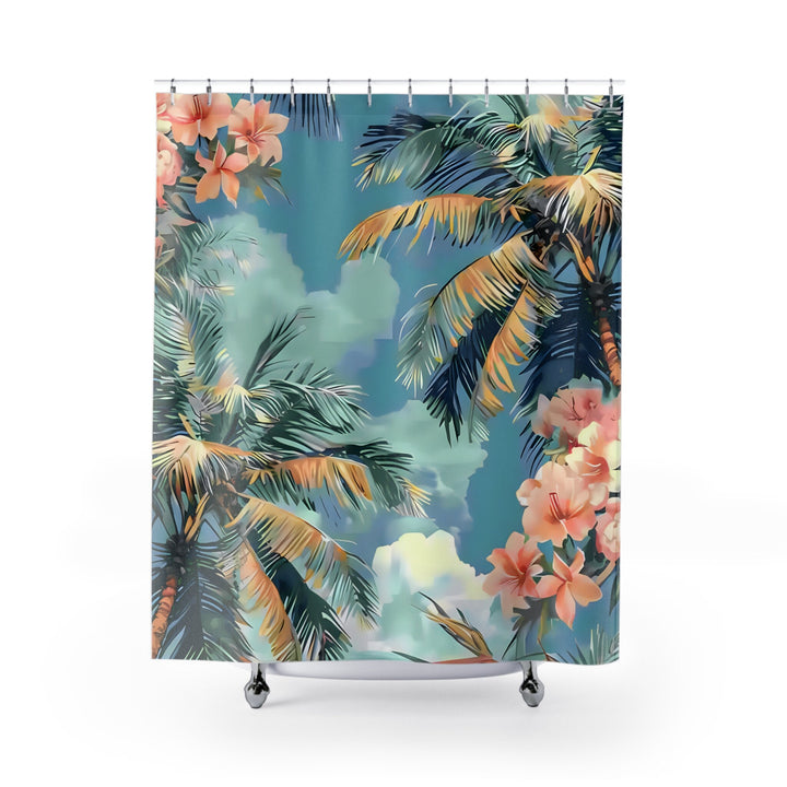 Sunset Palm Leaf Shower Curtain - Tropical Waterproof 72x72