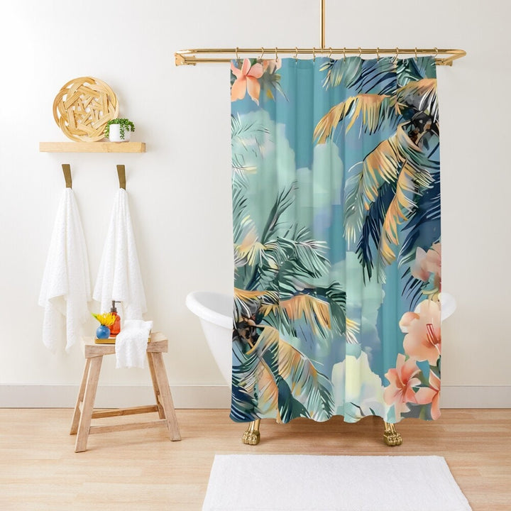 Sunset Palm Leaf Shower Curtain - Tropical Waterproof 72x72