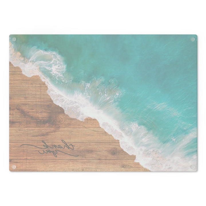 Tempered Glass Ocean Waves Serving Board | Coastal Chopping Platter