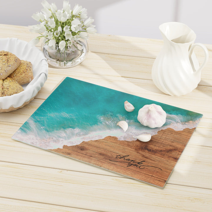Tempered Glass Ocean Waves Serving Board | Coastal Chopping Platter
