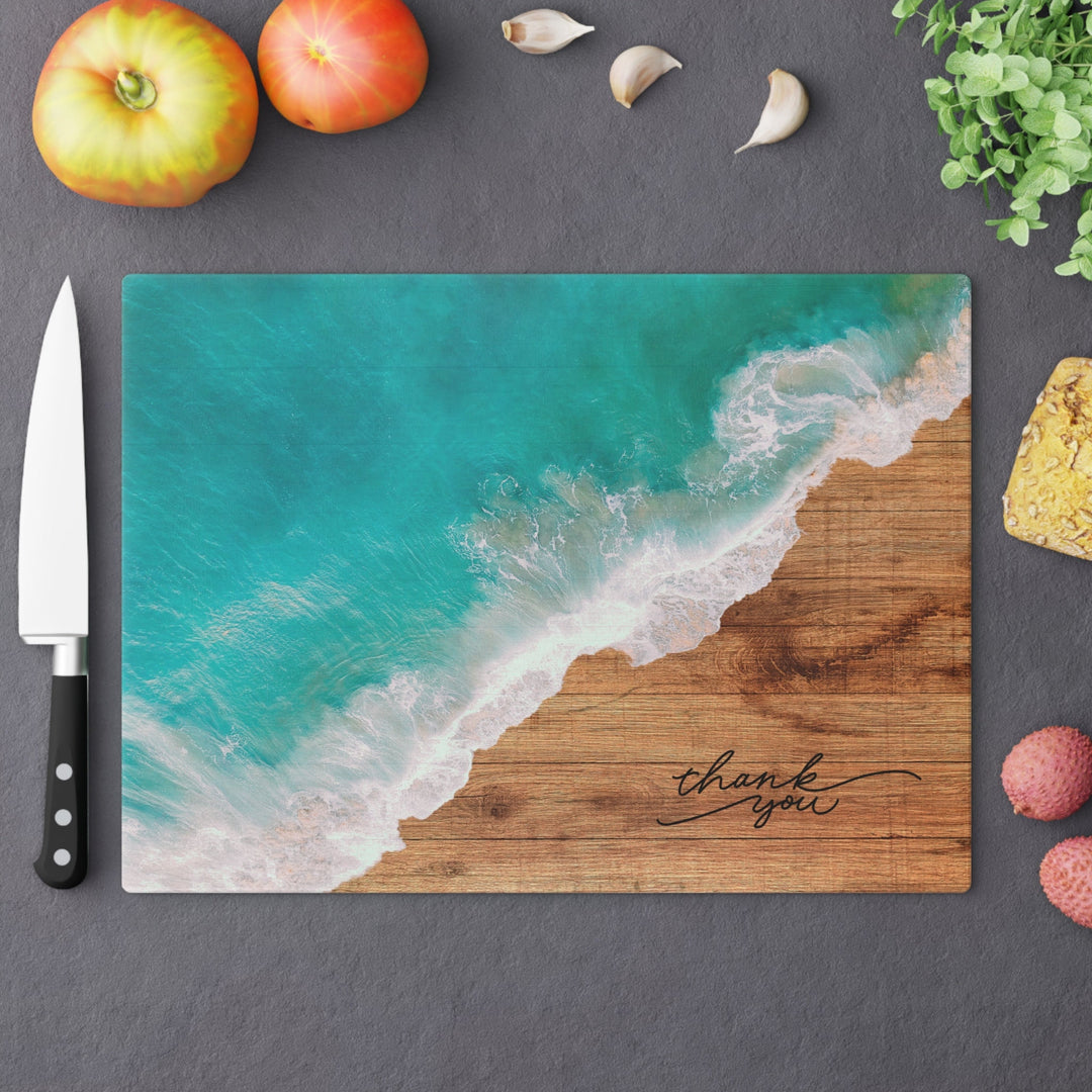 Tempered Glass Ocean Waves Serving Board | Coastal Chopping Platter