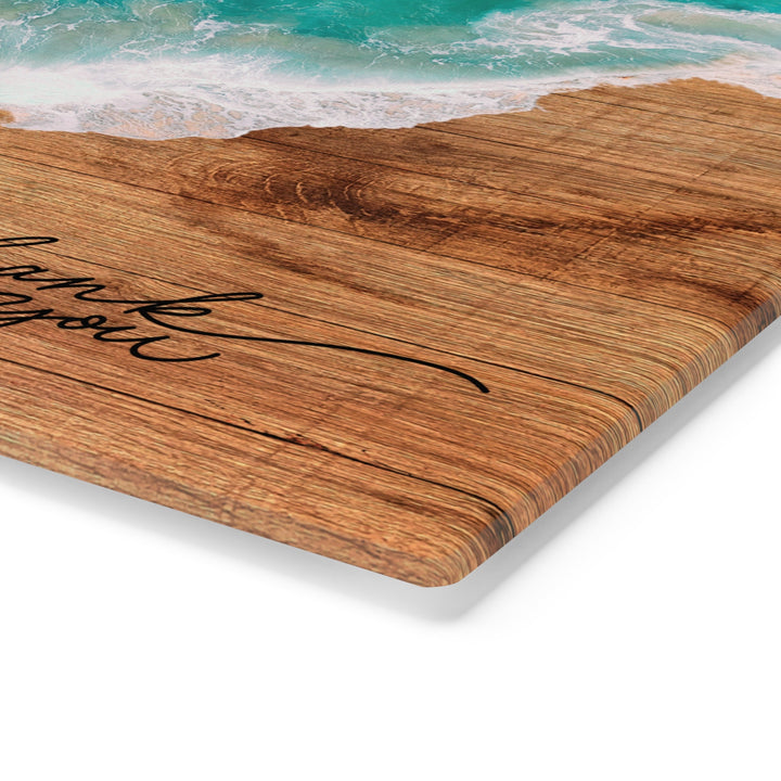 Tempered Glass Ocean Waves Serving Board | Coastal Chopping Platter