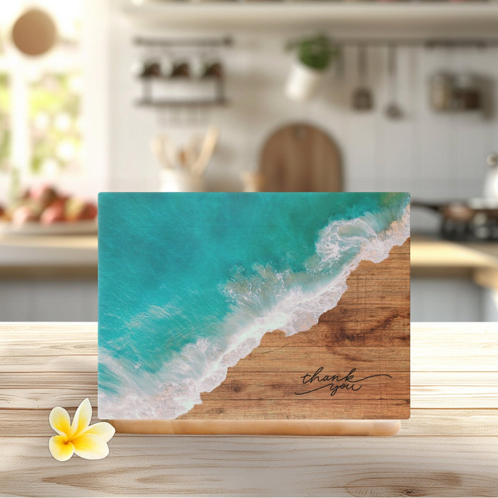 Tempered Glass Ocean Waves Serving Board | Coastal Chopping Platter
