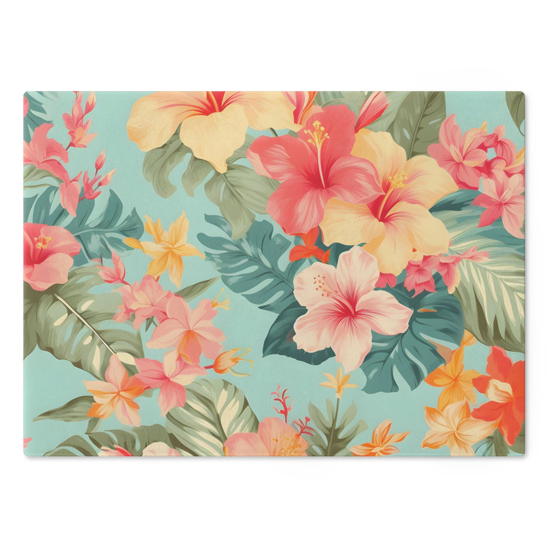 Tempered Glass Cutting Board | Tropical Floral Serving Platter & Hawaiian Kitchen Decor