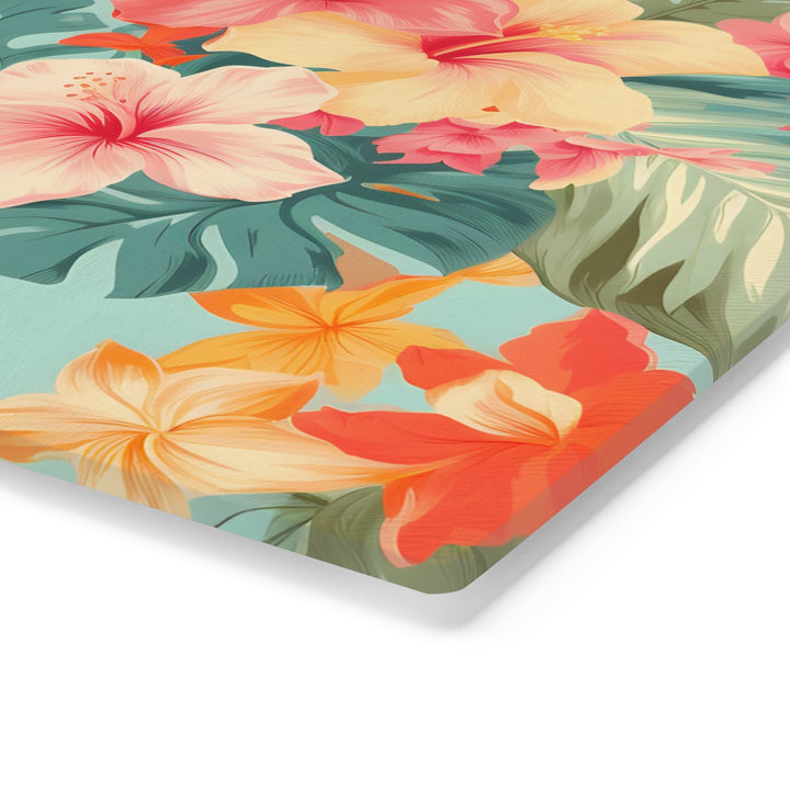 Tempered Glass Cutting Board | Tropical Floral Serving Platter & Hawaiian Kitchen Decor